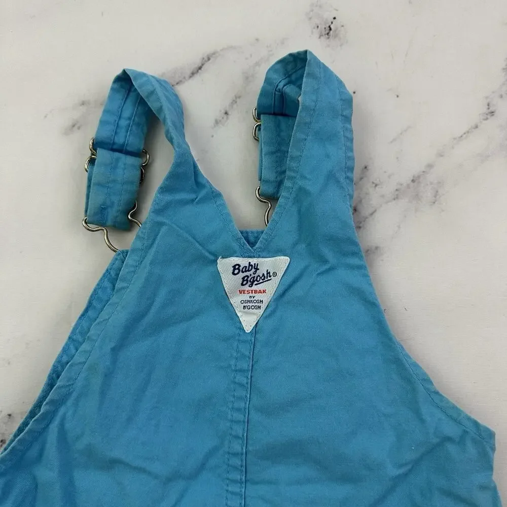 OshKosh B'Gosh Vintage 80s Baby Overalls Size 24 M Blue Turquoise Shorts
